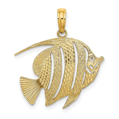 14K Yellow Gold Textured Polished Finish Fish Cut Out Design Charm Pendant