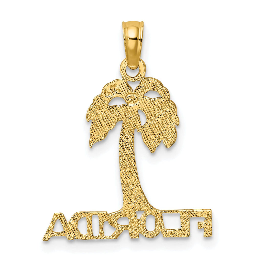 14K Yellow Gold Polished Textured Finish FLORIDA Banner Under Palm Tree Charm Pendant