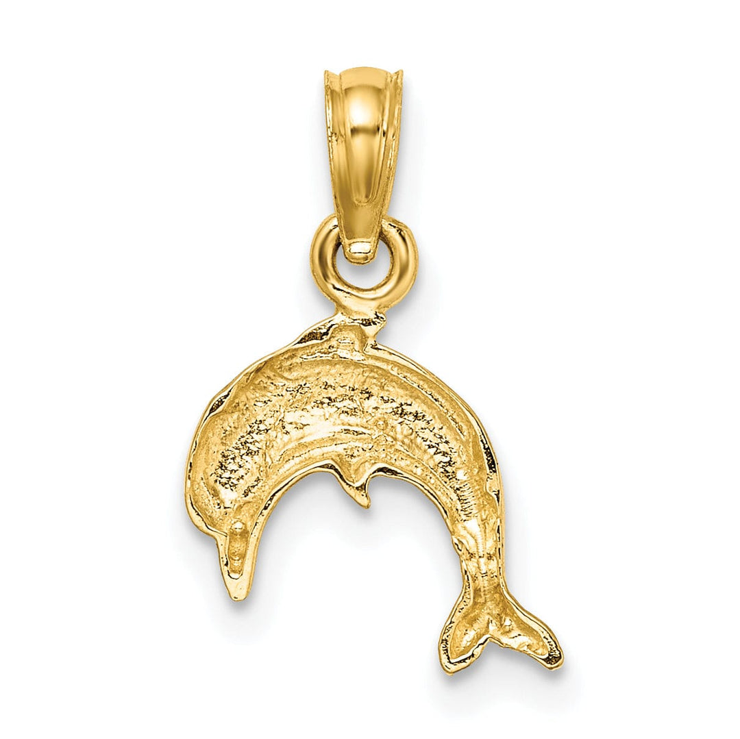 14k Yellow Gold Casted Solid Textured and Polished Finish Mini Dolphin Jumping Charm Pendant