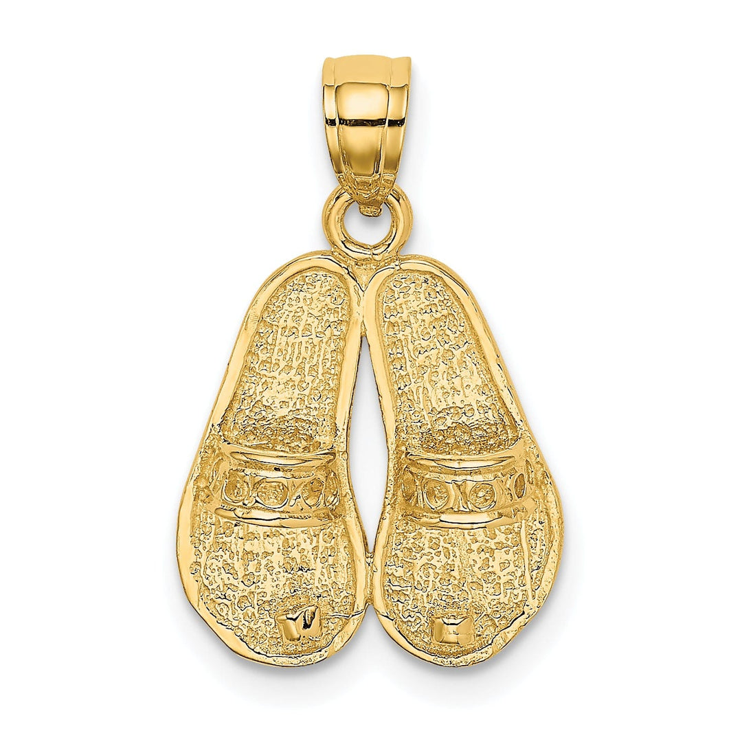 14K Yellow Gold Polished Textured Finish Reversible BAHAMAS Double Flip Flop Sandals Charm Pendant