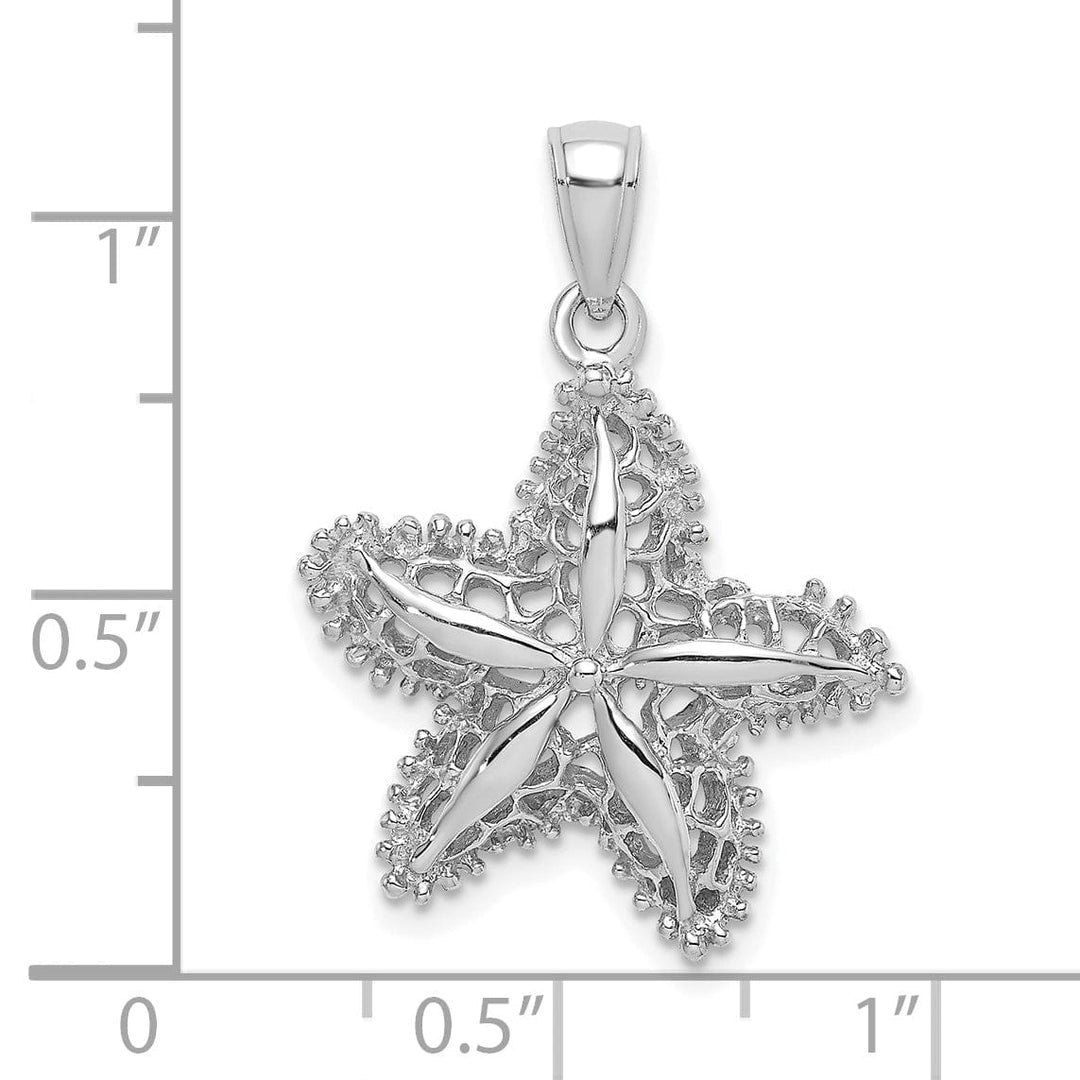 14K White Gold Textured Polished Finish Starfish Filigree Design Charm Pendant