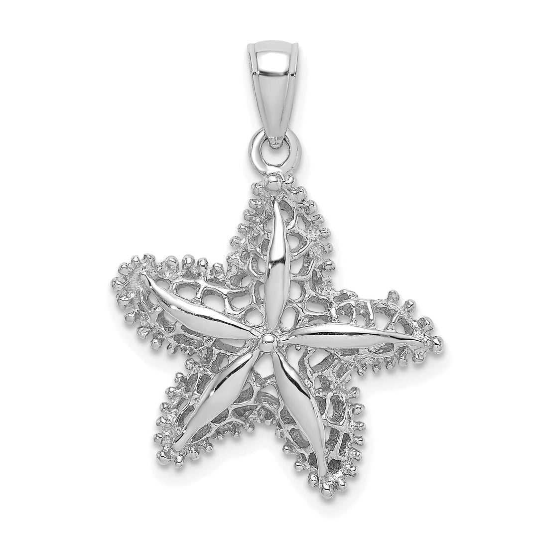 14K White Gold Textured Polished Finish Starfish Filigree Design Charm Pendant