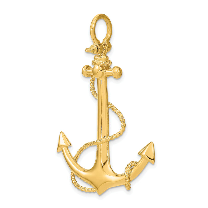 14K Yellow Gold Polished Finish 3-Dimensional Large Anchor with Rope Design Charm Pendant
