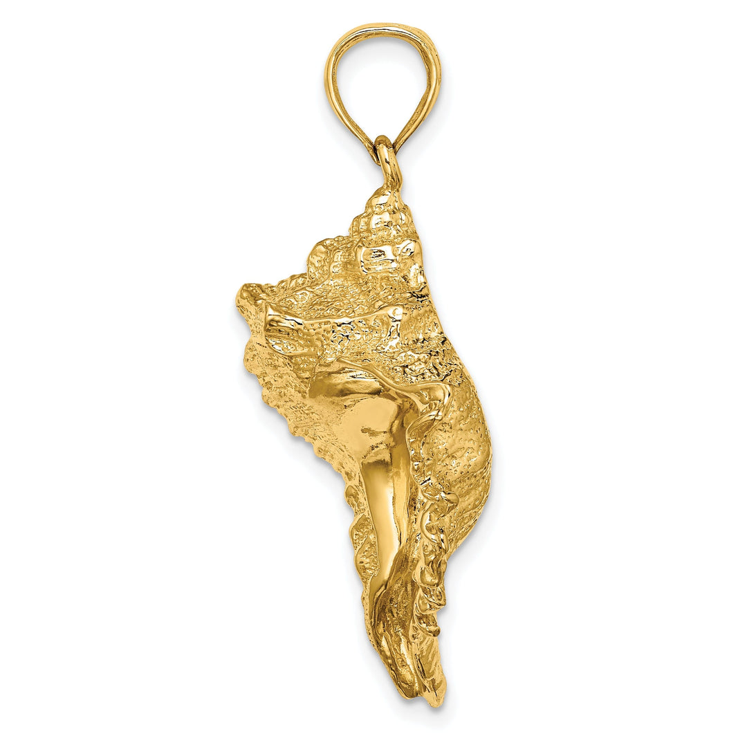 14K Yellow Gold Open Back Solid Polished Textured Finish 2-Dimensional Shell Charm Pendant