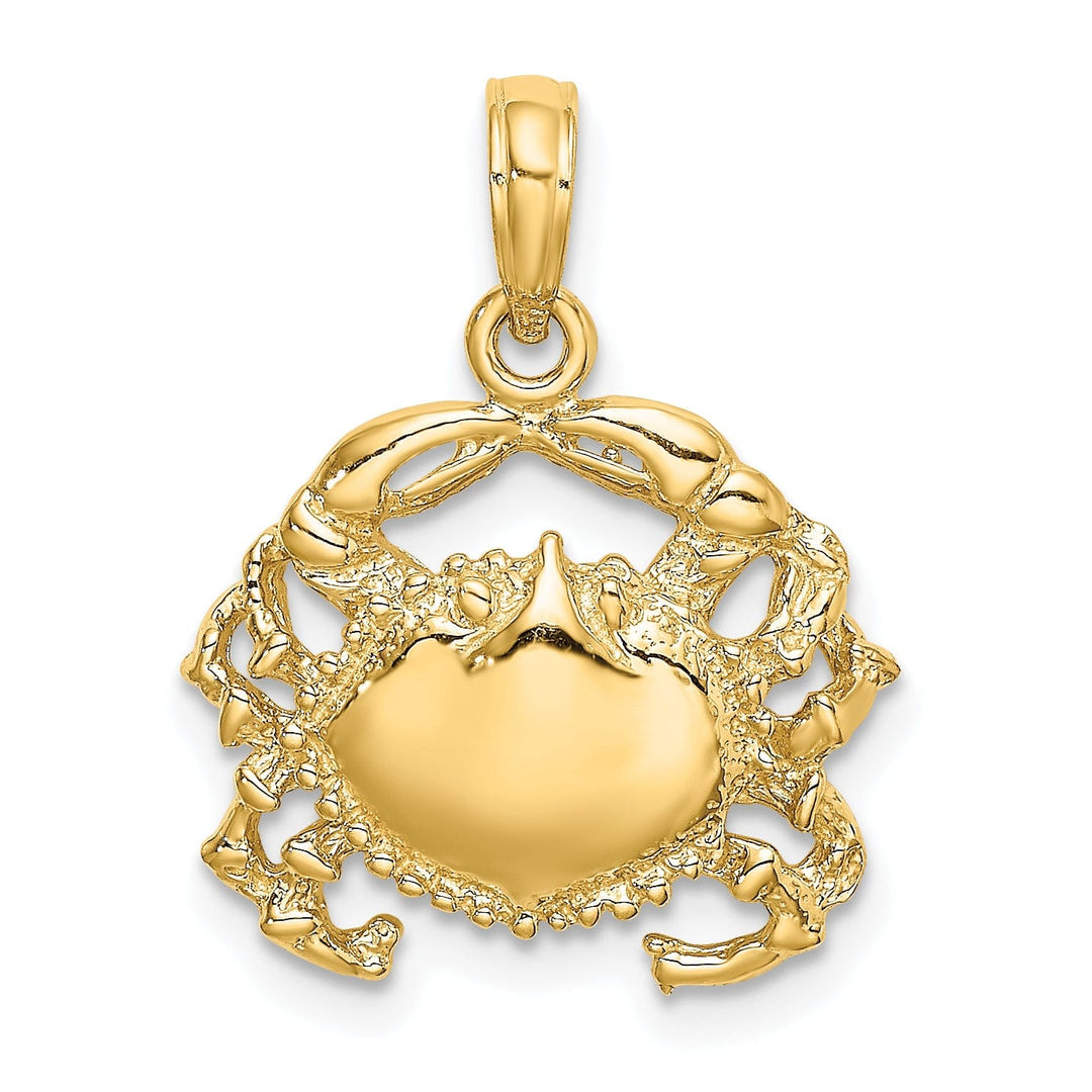 14k Yellow Gold Polished Textured Finish Crab Charm Pendant