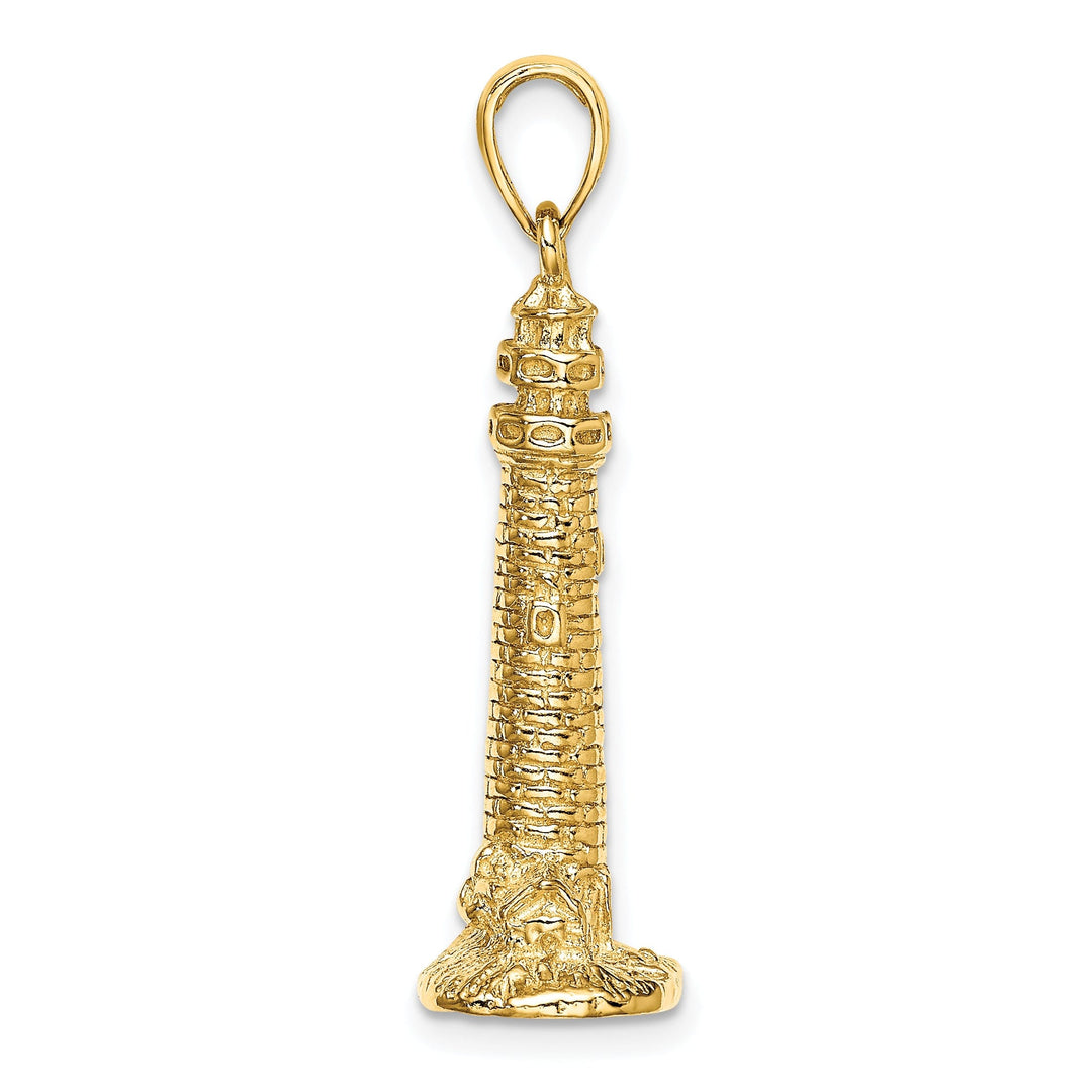 14K Yellow Gold Polished Finish 3-Dimensional CAPE MAY Lighthouse Charm Pendant