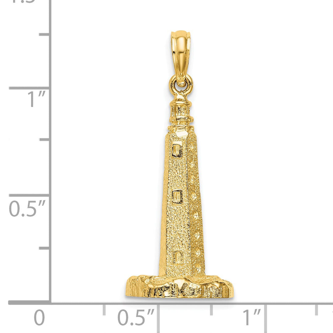 14K Yellow Gold Polished Finish 3-D Cape Henlopen Lighthouse, De Charm Pendant