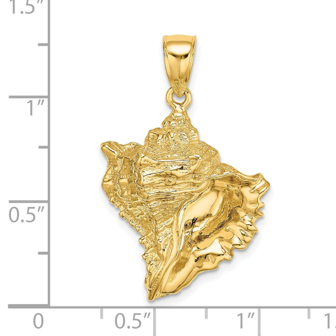 14K Yellow Gold Solid Polished Textured Finish Conch Shell Charm Pendant