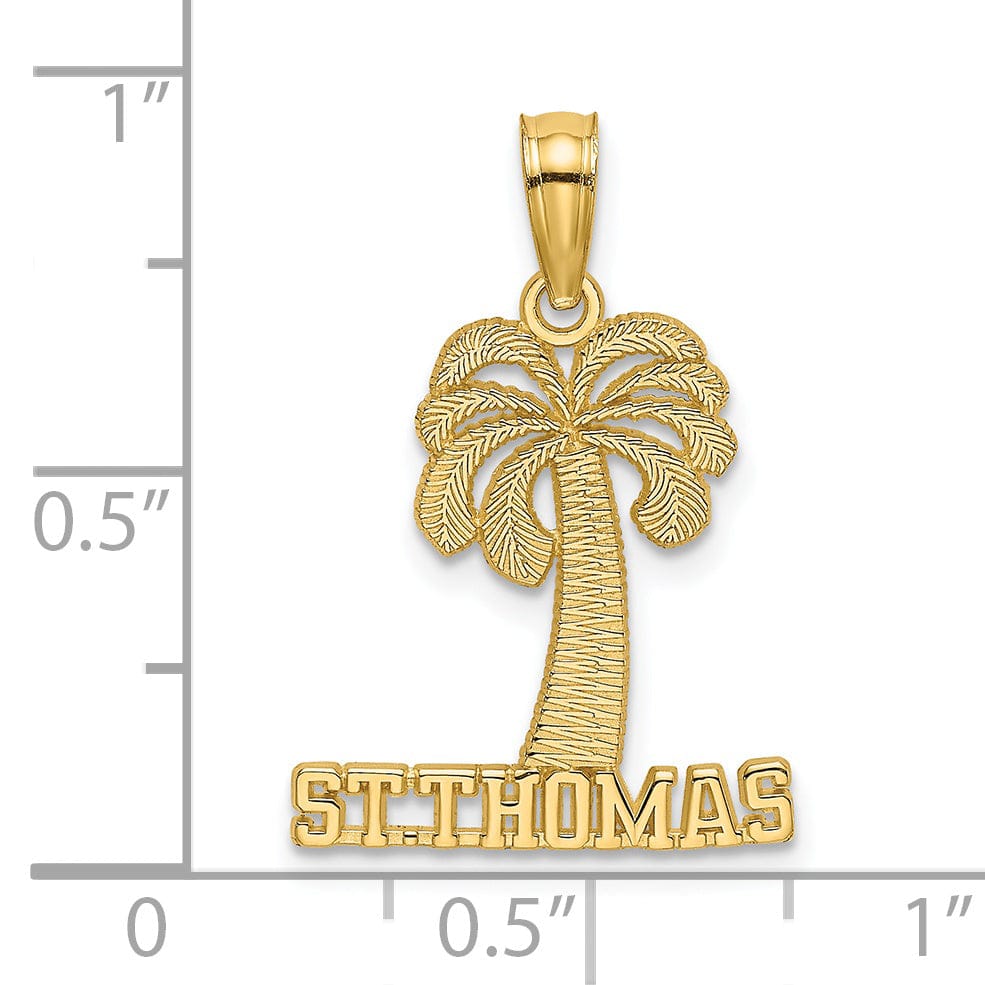 14K Yellow Gold Polished SAINT THOMAS Under Palm Tree Pendant