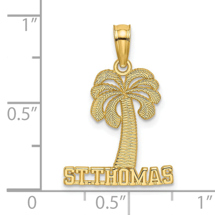 14K Yellow Gold Polished SAINT THOMAS Under Palm Tree Pendant