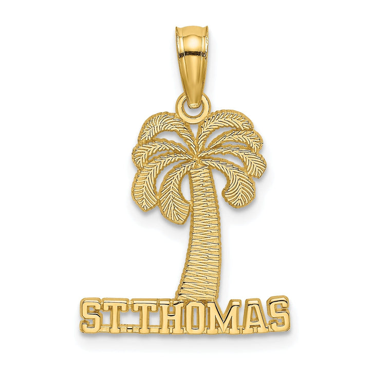 14K Yellow Gold Polished SAINT THOMAS Under Palm Tree Pendant