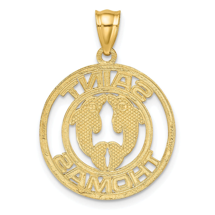 14K Yellow Gold Polished Finish SAINT THOMAS Circle Design with Double Dolphins Charm Pendant