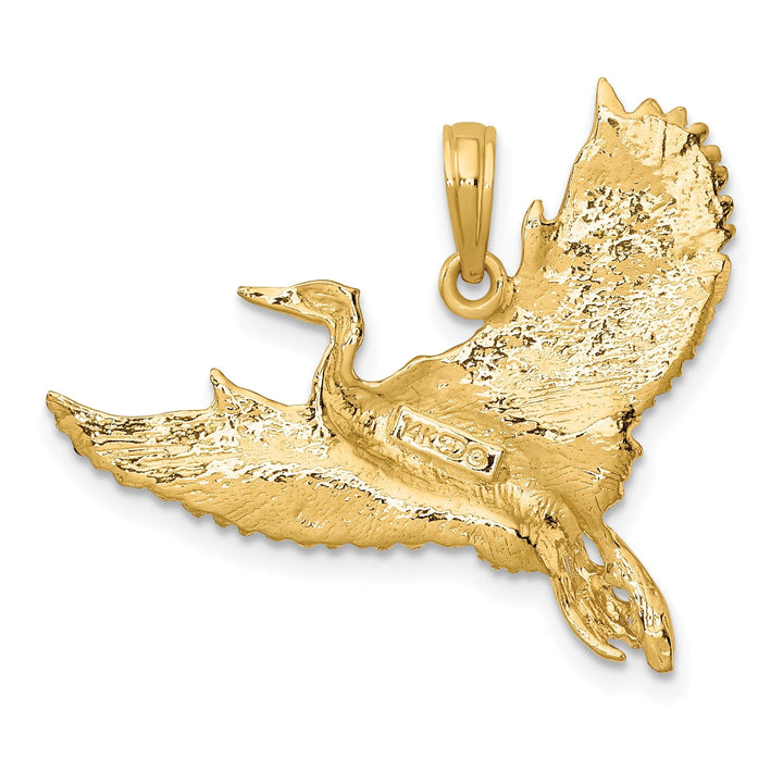 14K Yellow Gold Polished Texture Finish Flying Heron Bird Charm Pendant