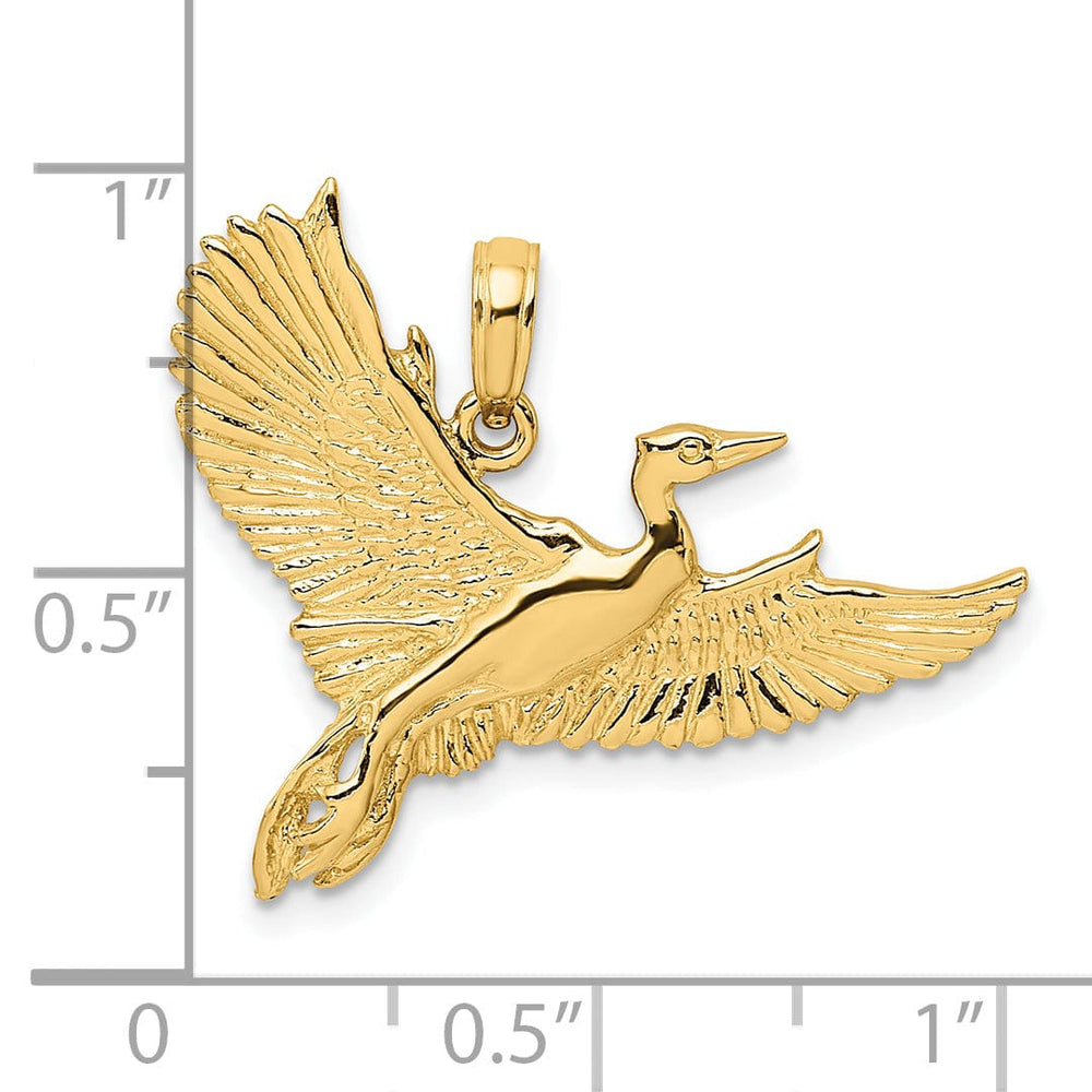 14K Yellow Gold Polished Texture Finish Flying Heron Bird Charm Pendant