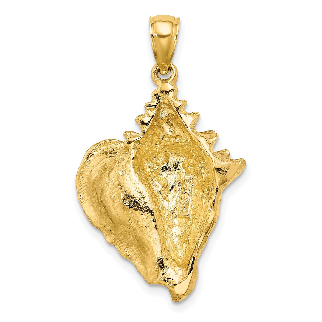 14K Yellow Gold Solid Polished Texture Finish Conch Shell Charm Pendant