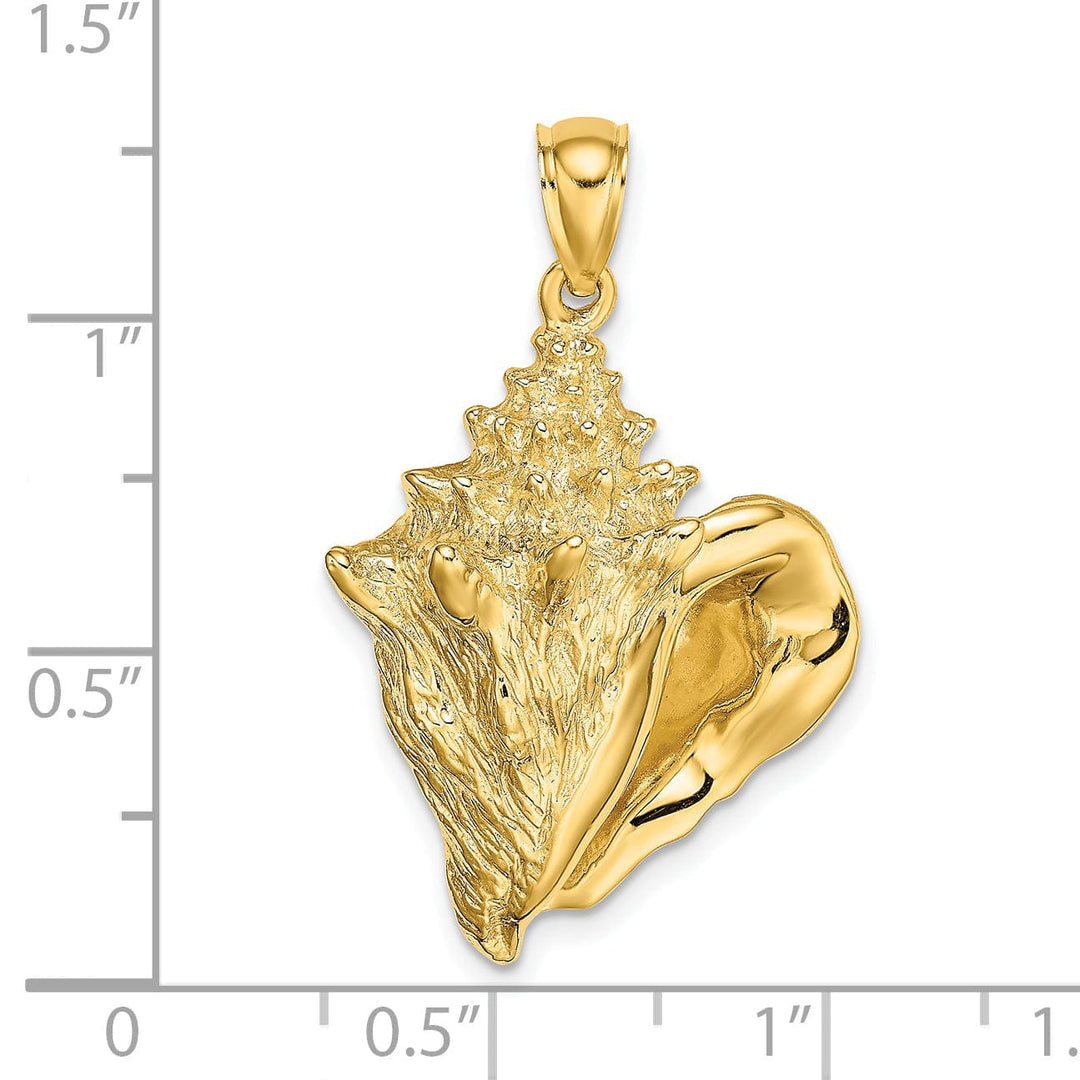 14K Yellow Gold Solid Polished Texture Finish Conch Shell Charm Pendant