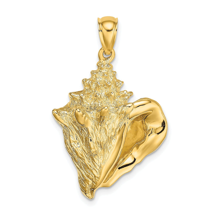 14K Yellow Gold Solid Polished Texture Finish Conch Shell Charm Pendant