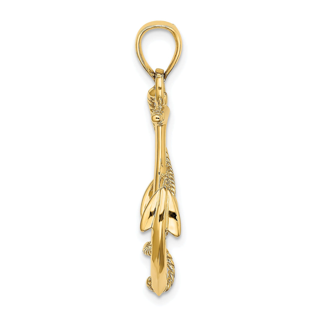 14K Yellow Gold 3-Dimensional Polished Finished Anchor with Rope Design Charm Pendant