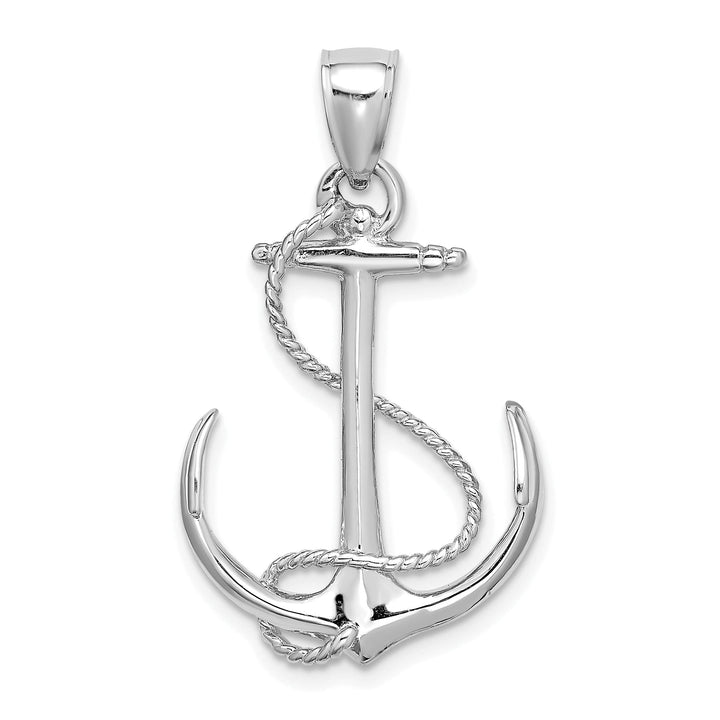 14K White Gold 3-Dimensional Polished Finished Anchor with Rope Design Charm Pendant