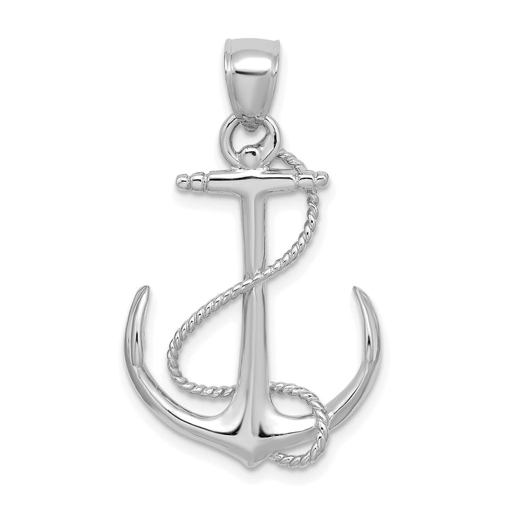 14K White Gold 3-Dimensional Polished Finished Anchor with Rope Design Charm Pendant