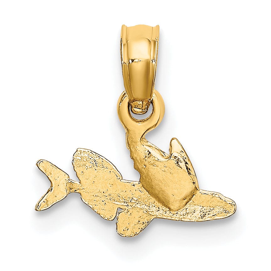 14K Yellow Gold Textured Polished Finish Mini Size Flying Fish Charm Pendant