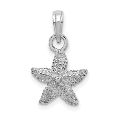 14K White Gold Solid Polished Textured Finish Open Back Starfish Charm Pendant