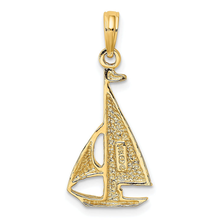 14K Yellow Gold 2-Dimensional Polished Finished Sailboat Charm Pendant