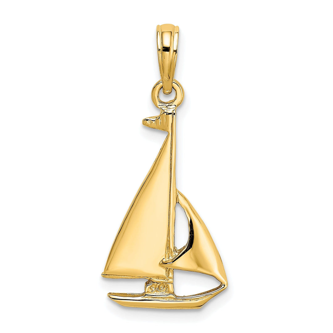 14K Yellow Gold 2-Dimensional Polished Finished Sailboat Charm Pendant