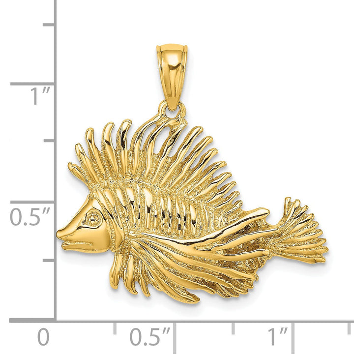 14K Yellow Gold 2-Dimensional Polished Textured Finish Lion Fish Design Charm Pendant