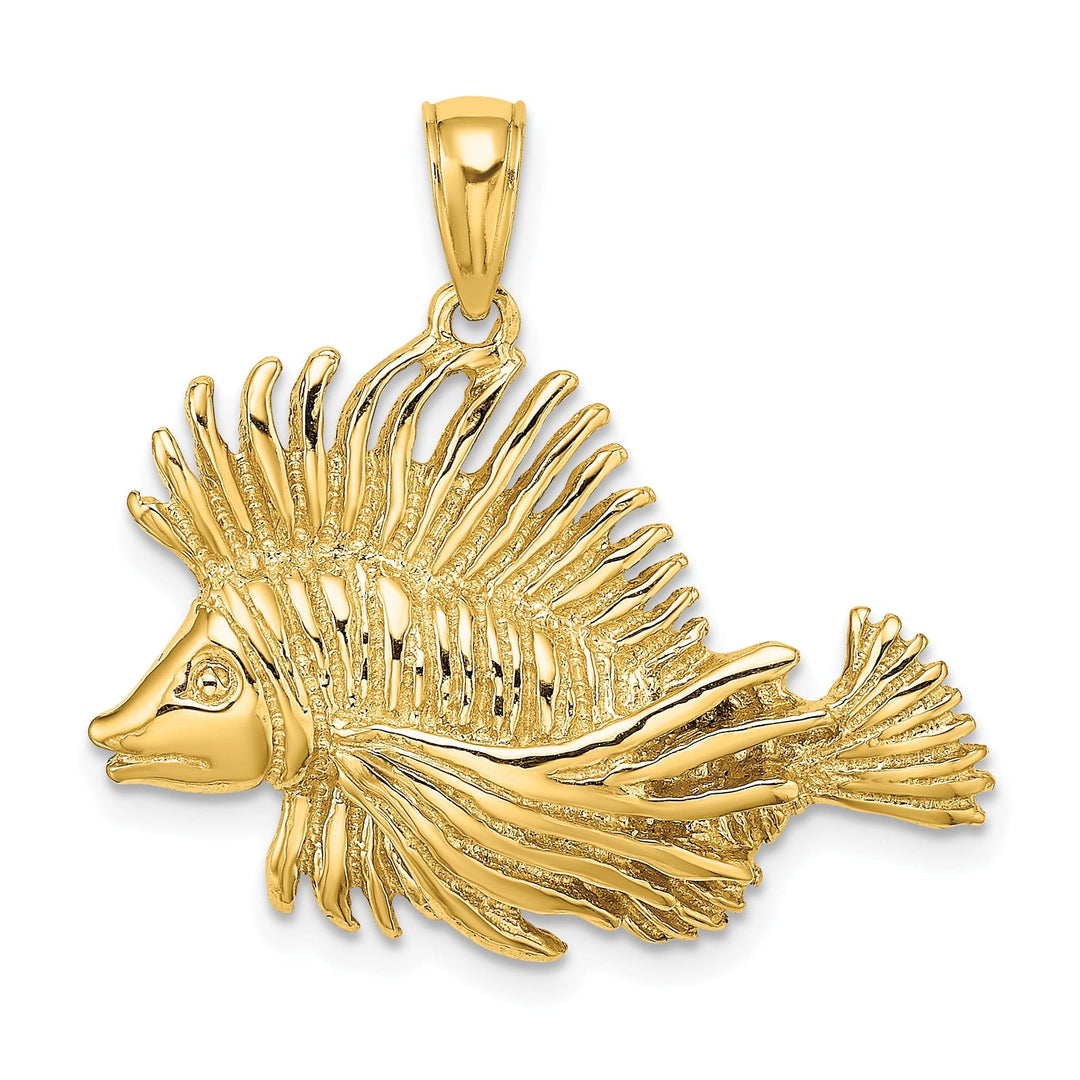 14K Yellow Gold 2-Dimensional Polished Textured Finish Lion Fish Design Charm Pendant