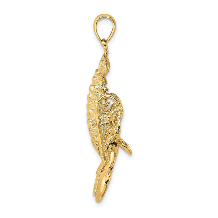 14K Yellow Gold Solid Polished Textured Finish Moveable Lobster Charm Pendant