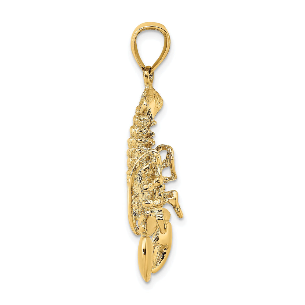 14K Yellow Gold Solid Polished Texture Finish Moveable Lobster Charm Pendant