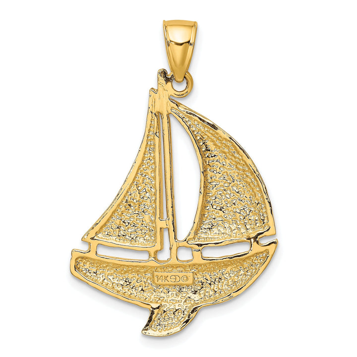 14K Yellow Gold 2-Dimensional Polished Finished Sailboat Charm Pendant