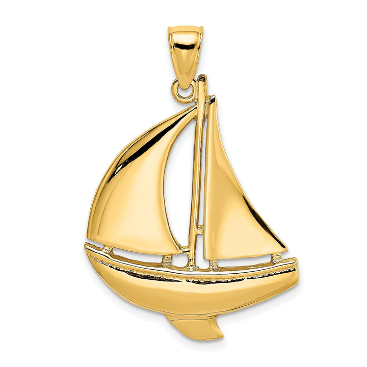 14K Yellow Gold 2-Dimensional Polished Finished Sailboat Charm Pendant