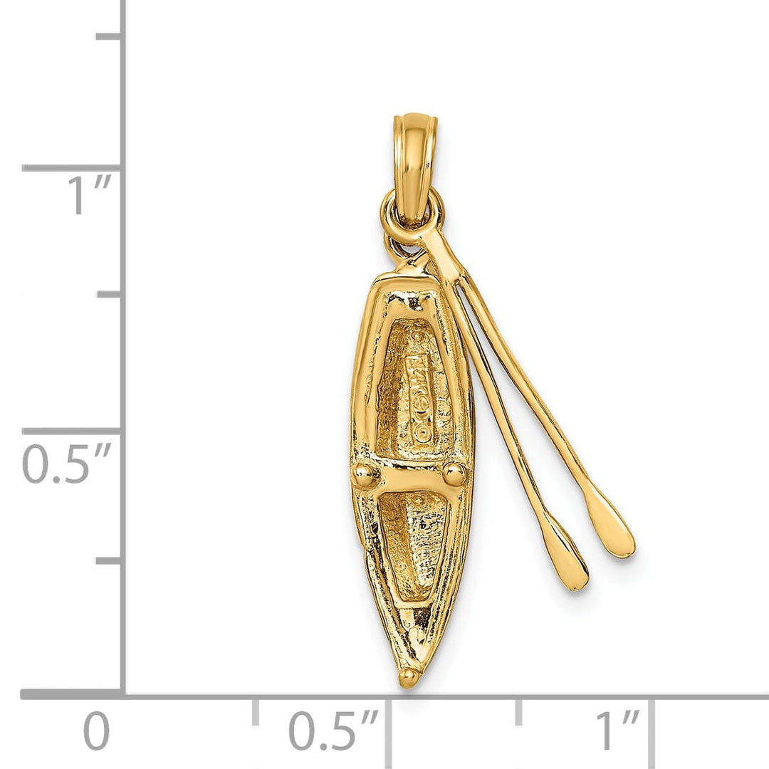 14K Yellow Gold 3-Dimensional Boat Polish Finish With Dangling Oars Charm Pendant