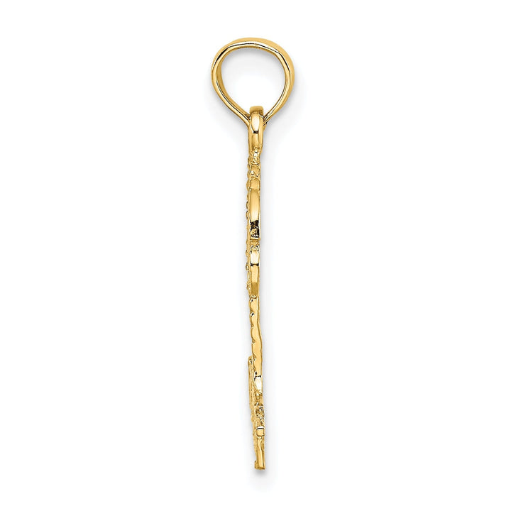 14K Yellow Gold Polished Textured Finish KEY WEST Banner Under Palm Tree Charm Pendant