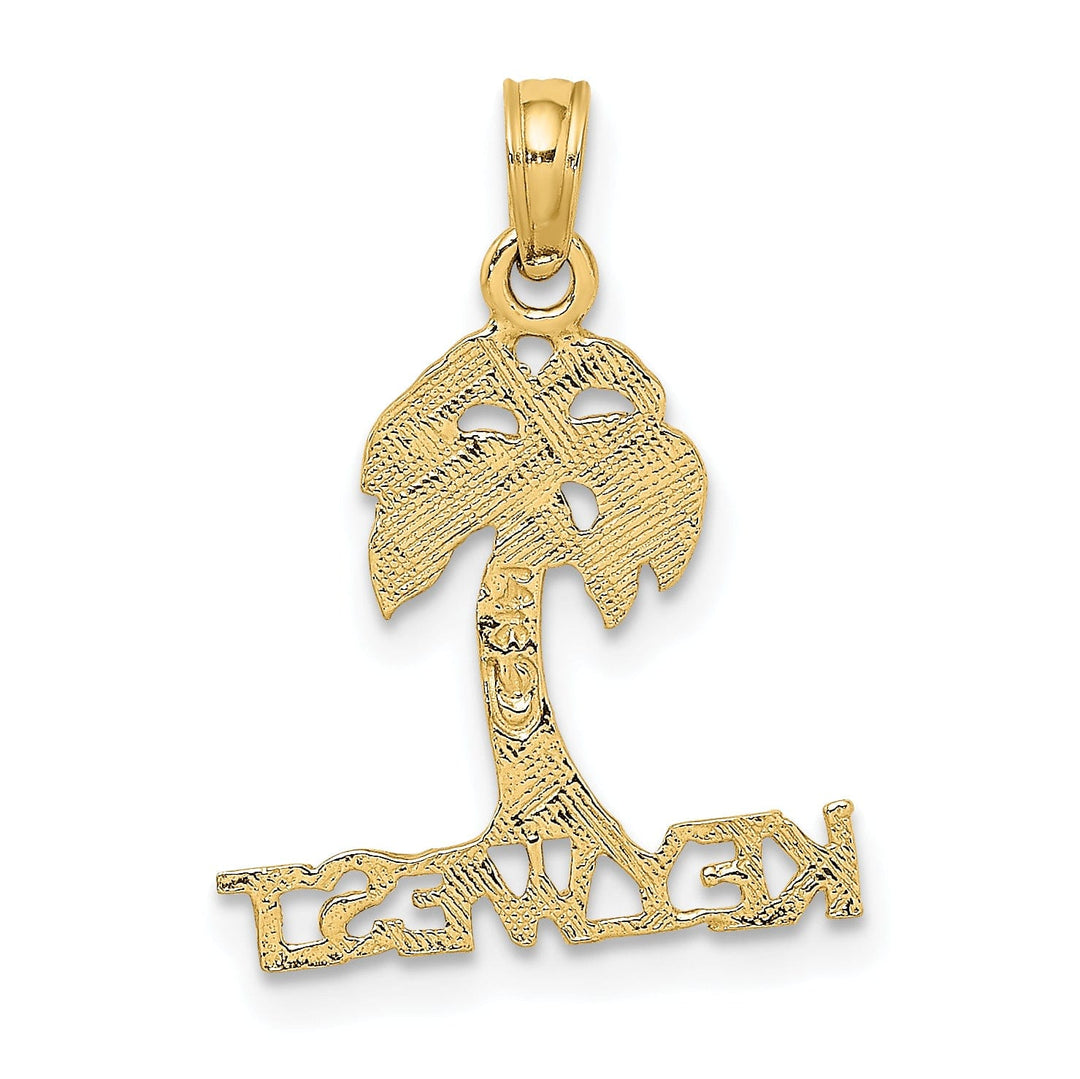 14K Yellow Gold Polished Textured Finish KEY WEST Banner Under Palm Tree Charm Pendant