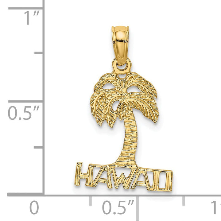 14K Yellow Gold Polished HAWAII Under Palm Tree Pendant