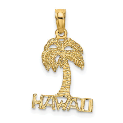 14K Yellow Gold Polished Texture Finish HAWAII Under Palm Tree Design Charm Pendant at $ 54.15 only from Jewelryshopping.com