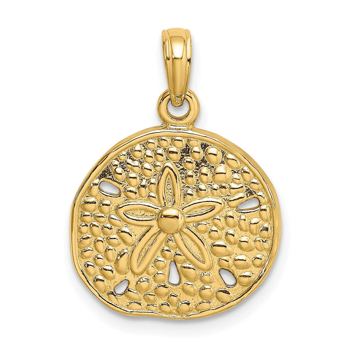 14K Yellow Gold Textured Polished Finish Cut Out Sea Sand Dollar Design Charm Pendant