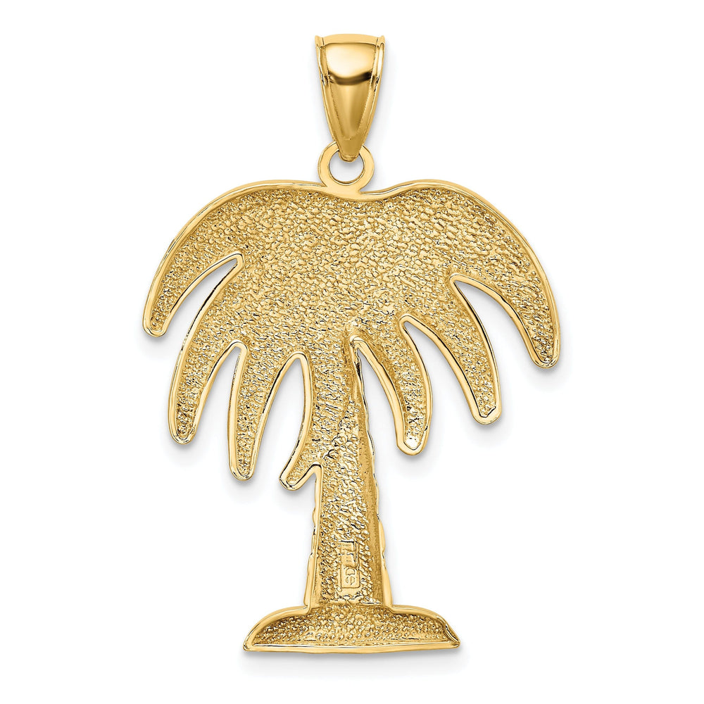 14K Yellow Gold Polished Concave Shape Large Charleston Palm Tree Pendant