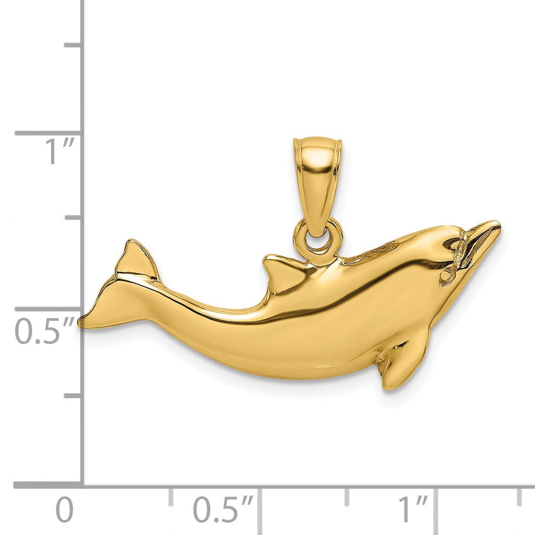 14k Yellow Gold Casted Open Back Polished Finish Solid Dolphin Charm Pendant