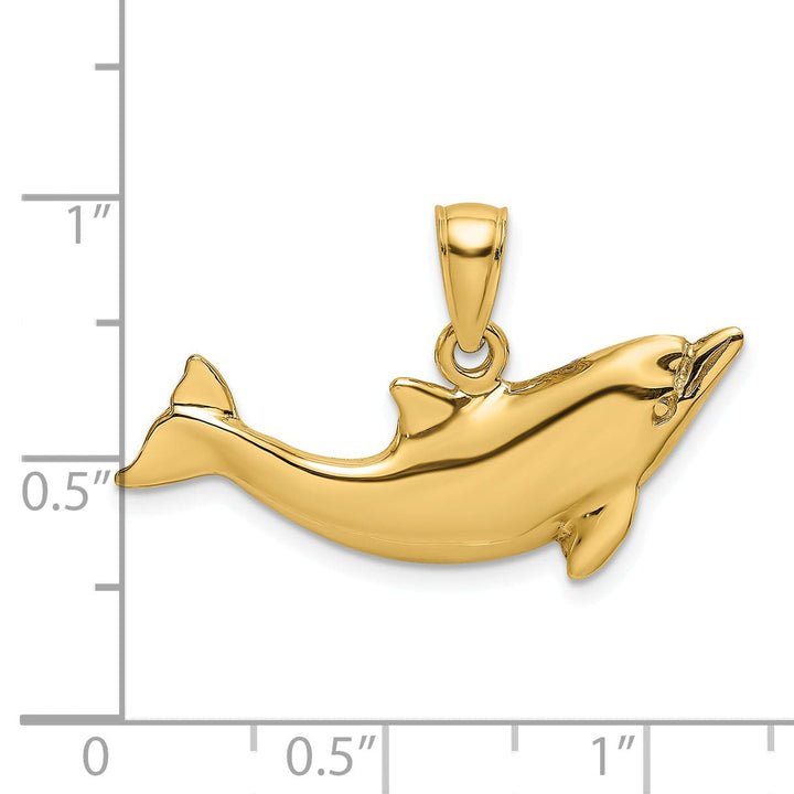 14k Yellow Gold Casted Open Back Polished Finish Solid Dolphin Charm Pendant