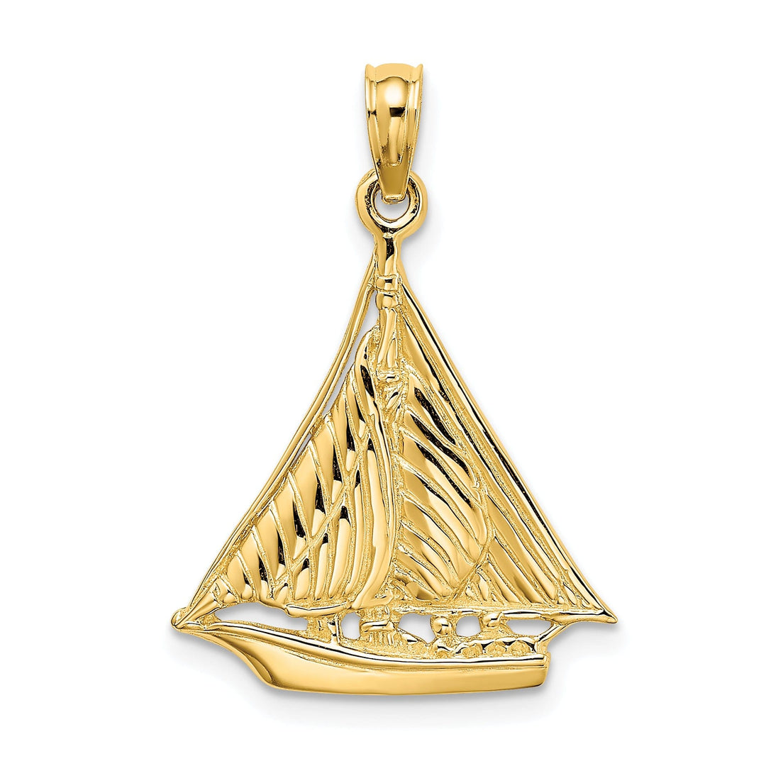 14K Yellow Gold Polished Texture Finished Sailboat Design Charm Pendant