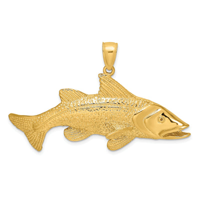 14K Yellow Gold Textured Polished Finish 2-Dimensional Red Fish Charm Pendant