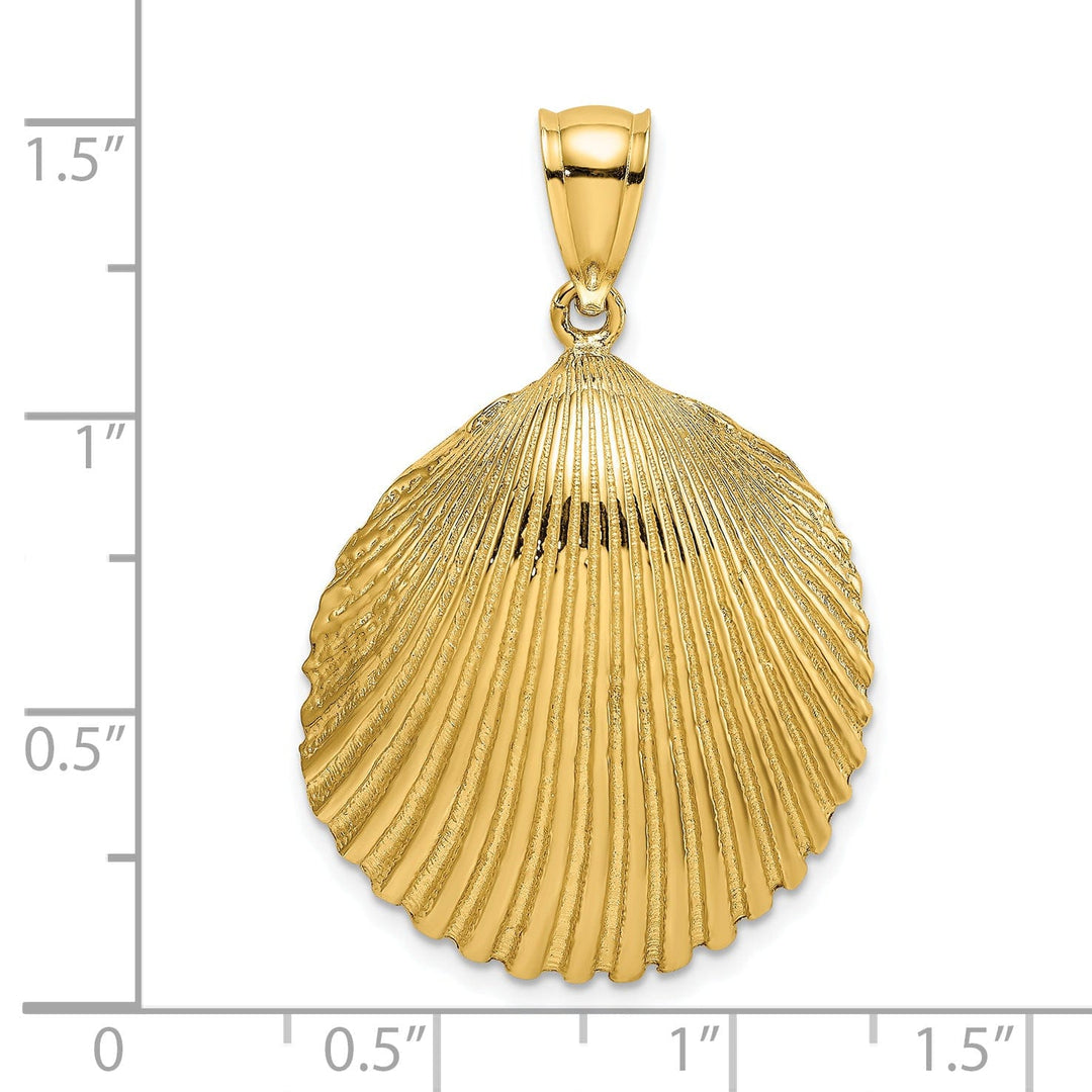 14K Yellow Gold Textured Polished Finish Scallop Shell Charm Pendant