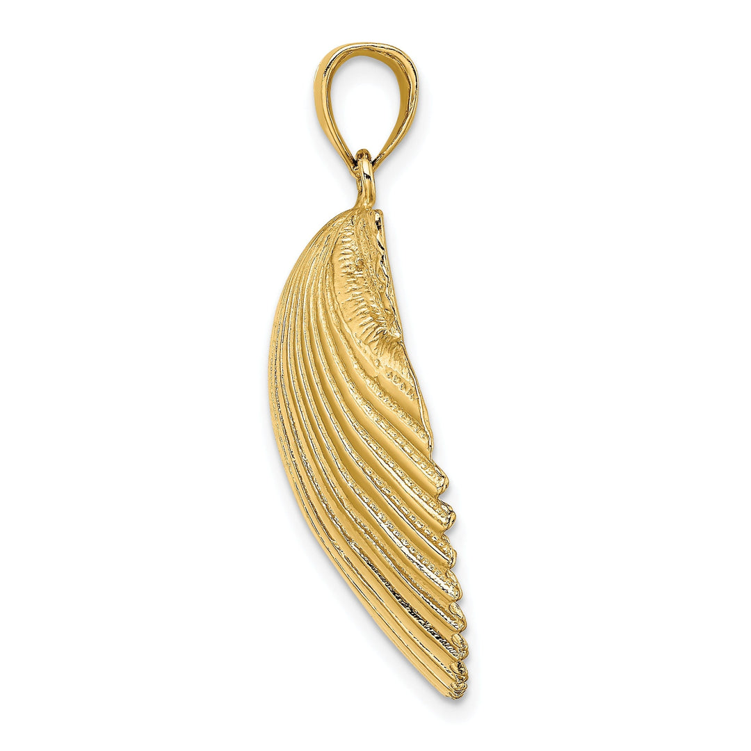 14K Yellow Gold 3-Dimensional Polished Textured Finish Scallop Sea Shell Charm Pendant