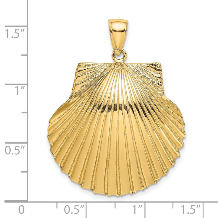 14K Yellow Gold 3-Dimensional Polished Textured Finish Scallop Sea Shell Charm Pendant