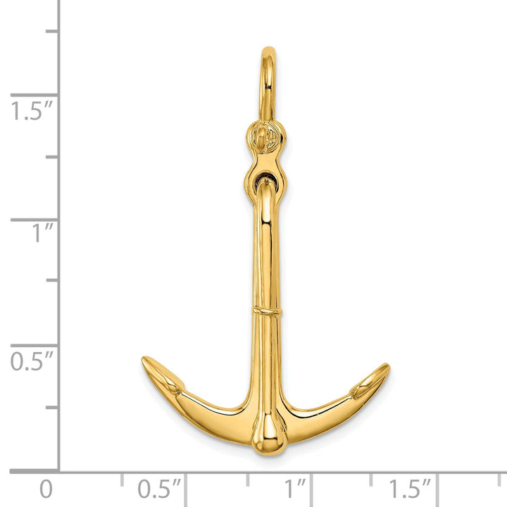 14K Yellow Gold 3-Dimensional Polished Finished Anchor 2-Piece Moveable Charm Pendant