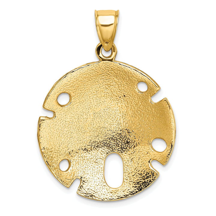 14K Yellow Gold Solid Polished Texture Finish Large Size Sea Sand Dollar Charm Pendant